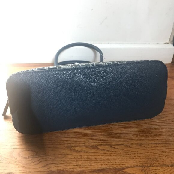 Kenneth Cole Signature Monogram Navy Blue Cruise Dome Satchel Purse Handbag Bag - Picture 7 of 11